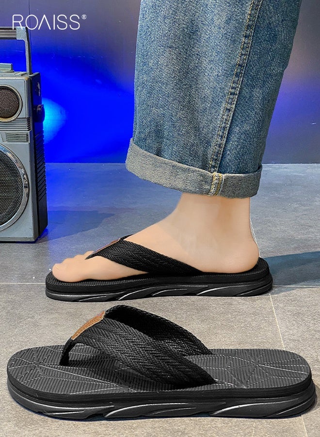 roaiss Men's All Match French Soft Slippers Versatile Flip-Flops for Beach and Outdoor Wear Non-slip Soles, Superior Comfort Casual Fashionable Black - Image 2